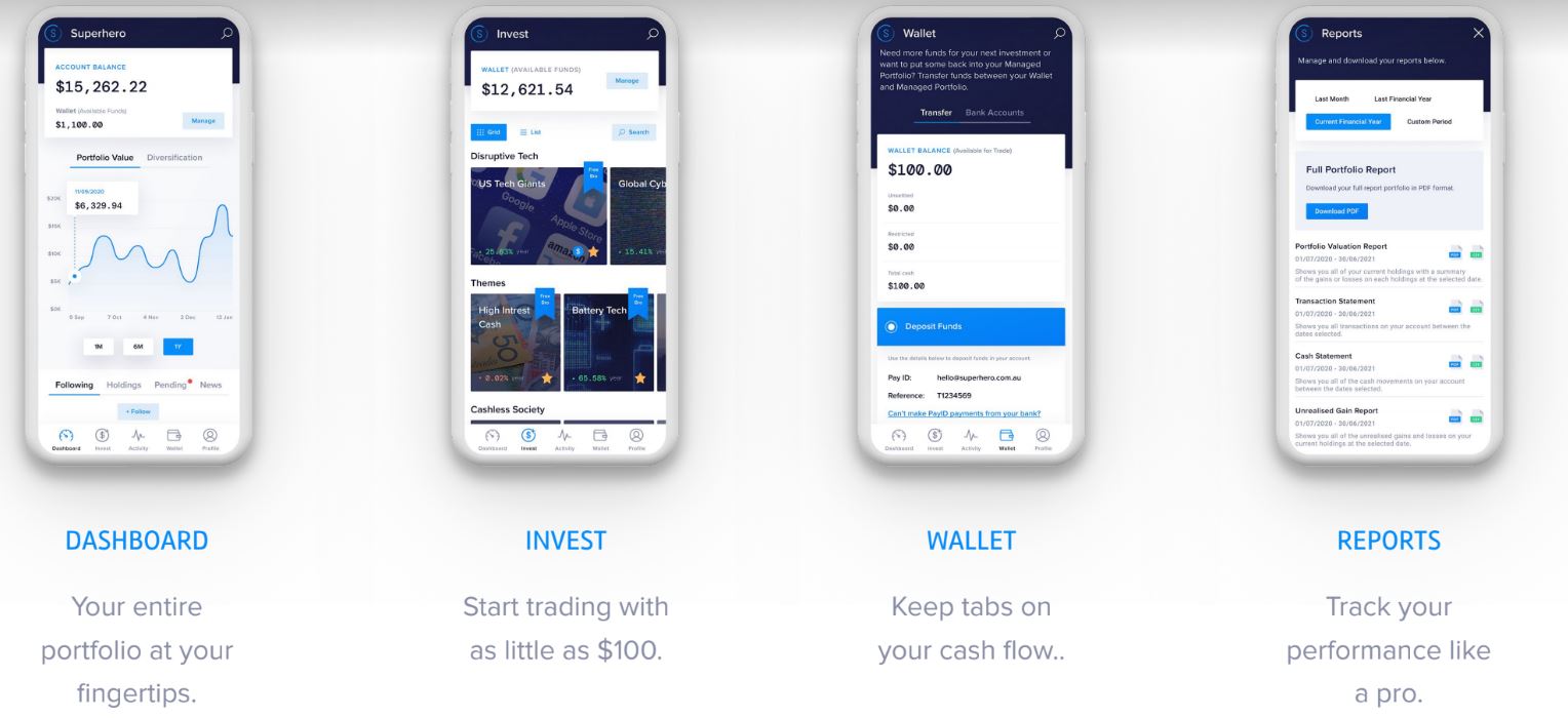Superhero investment app showing fractional share trading on ASX